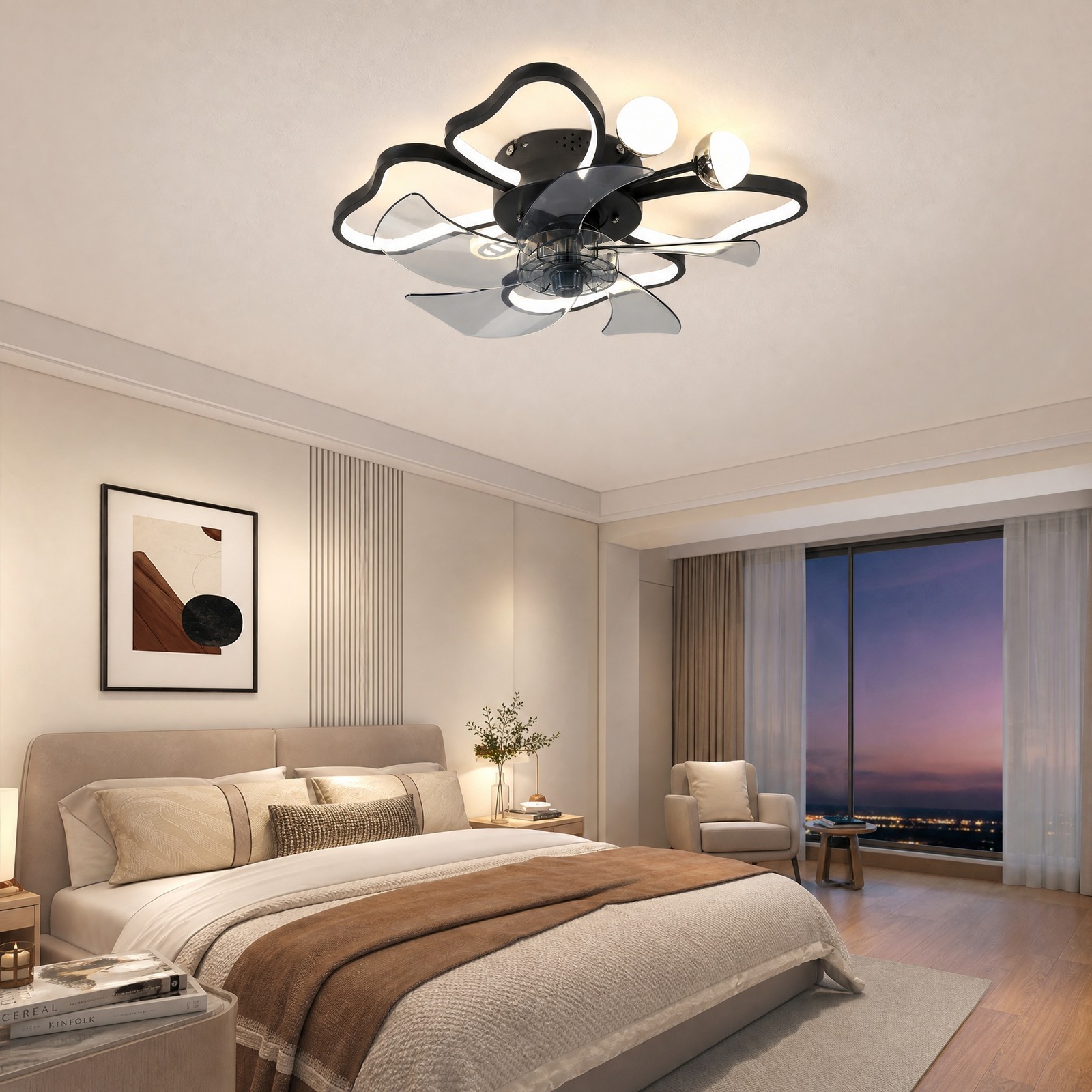 20 inch Remote APP Control Butterfly Modern Ceiling Fan with Light Flush Mount