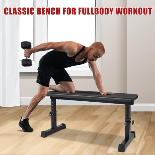 Flat Weight Bench, Utility Workout Adjustable Height Weight Bench Press with