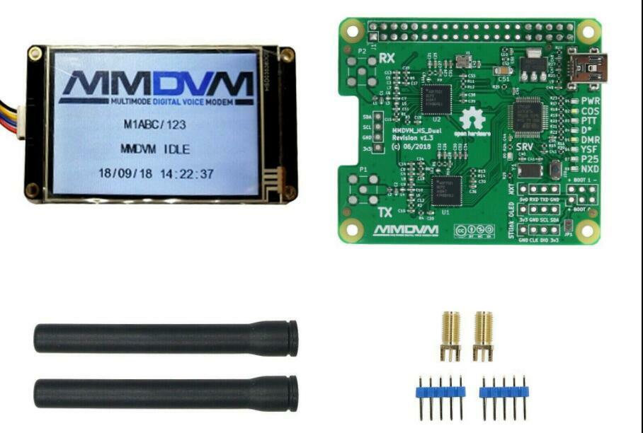 V1.3 MMDVM_HS_Dual_Hat Duplex Hotspot P25 DMR YSF NXDN Raspberry Pi + 2.2" LCD