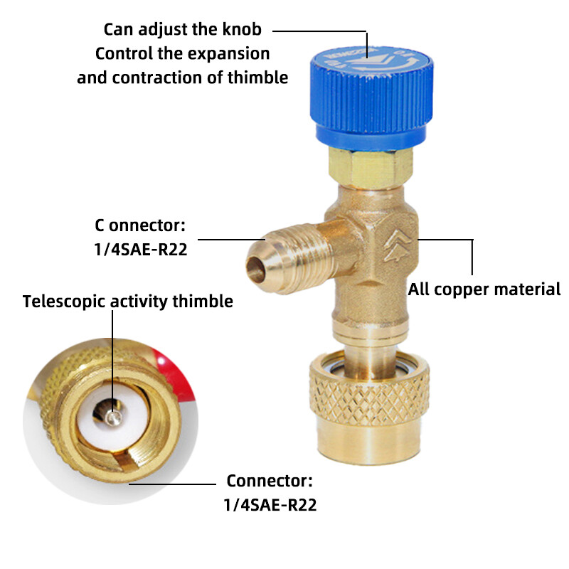 1PC R410A R22 Car Air Conditioning Refrigerant Liquid Safety Valve Adapter 1/4"