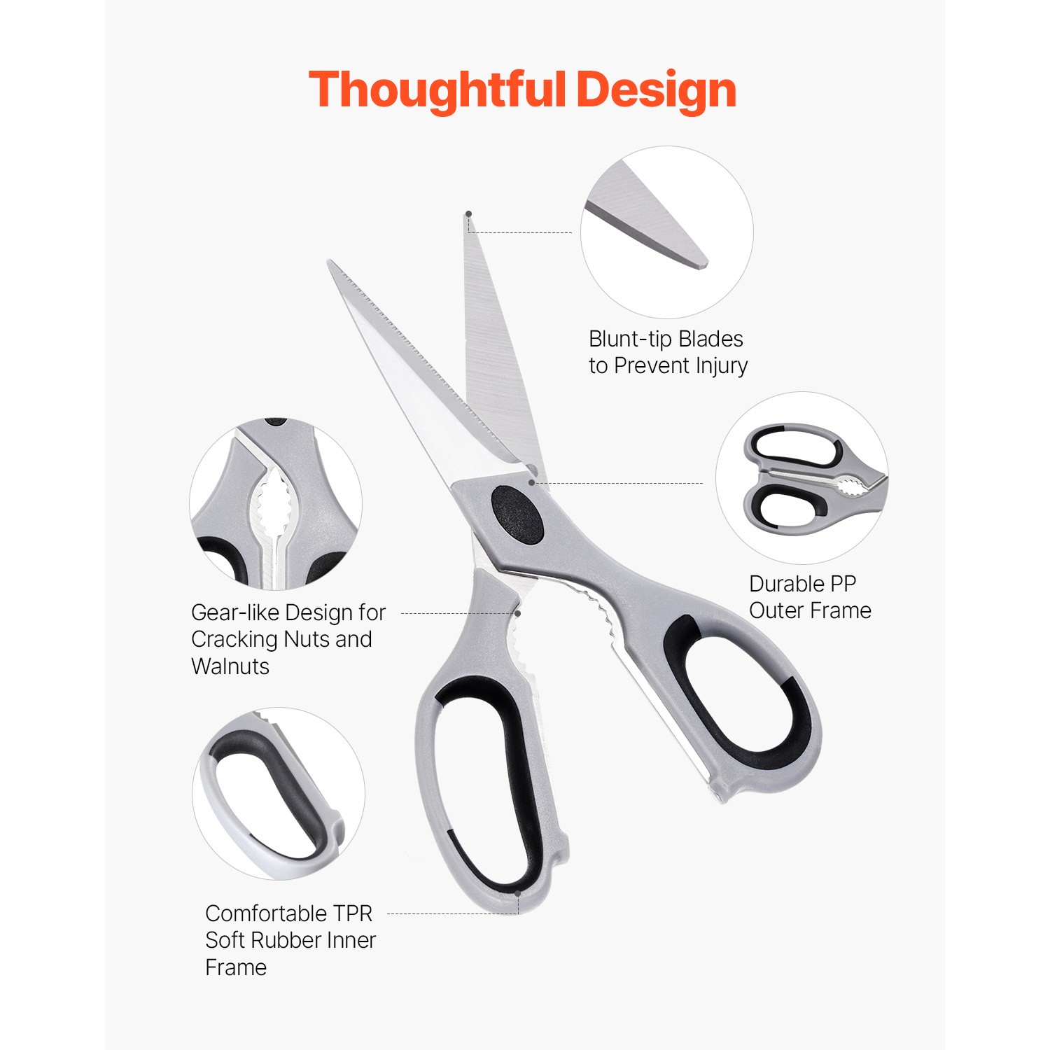 Uimoso Kitchen Scissors Stainless Steel Kitchen Shears Protective Sheath Grey