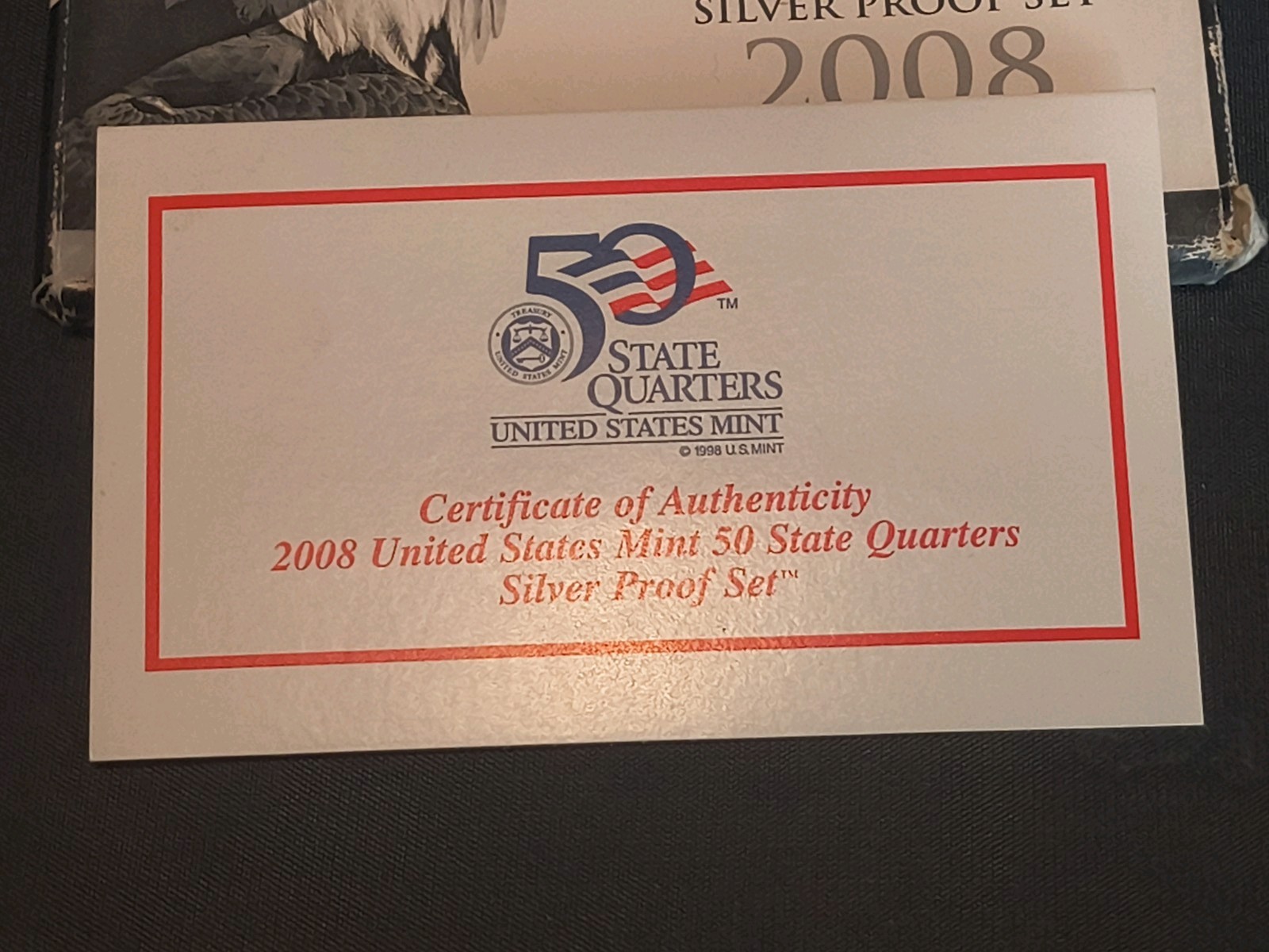 2008 - U. S. Mint 50 State Quarters Silver Proof Set - OGP - COA