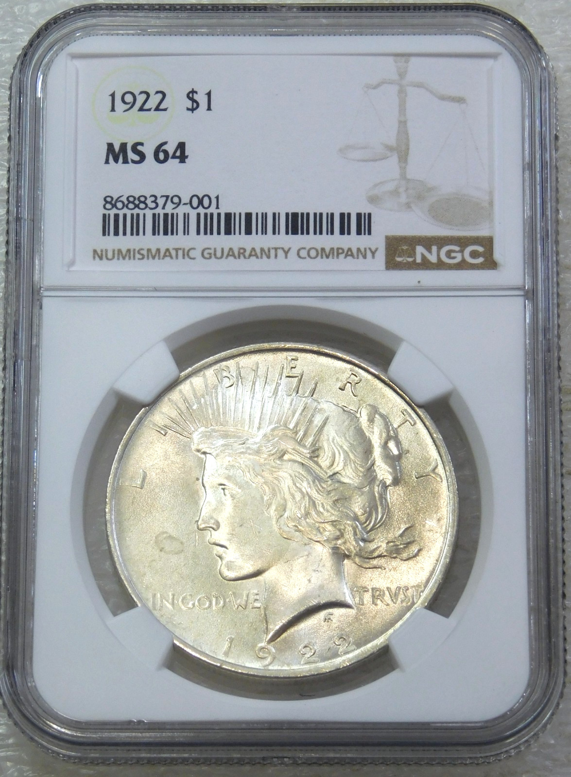 1922 Peace Silver Dollar NGC MS64 Frosty White Just Graded New Holder #Y327A