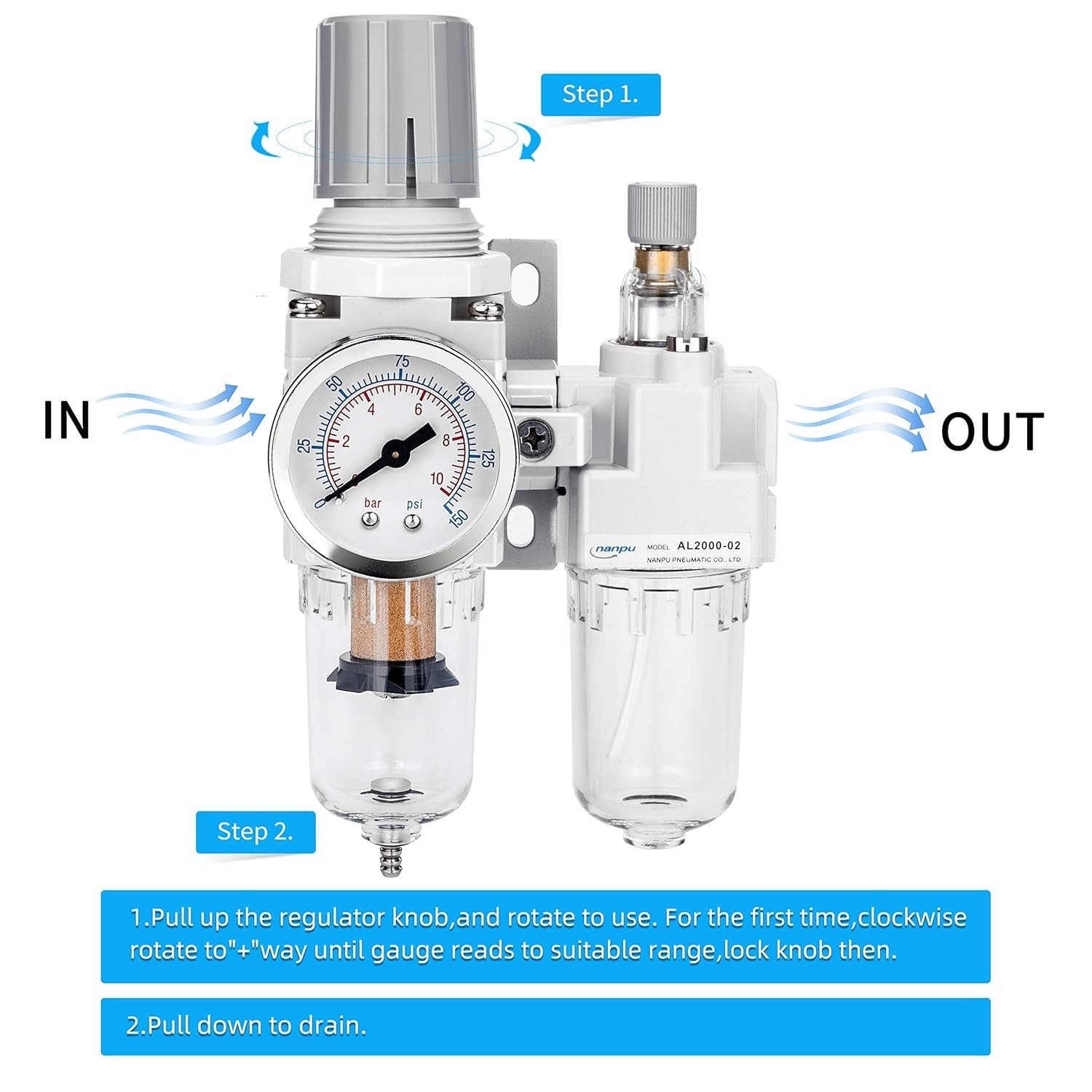 Air Filter Regulator Lubricator Combo 1/4" NPT
