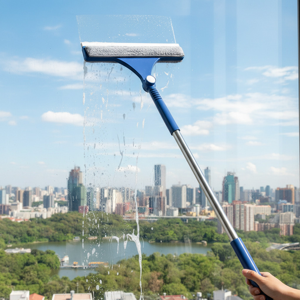 Double Sided Window Cleaner Streak-Free Glass Squeegee for High Window Home Use
