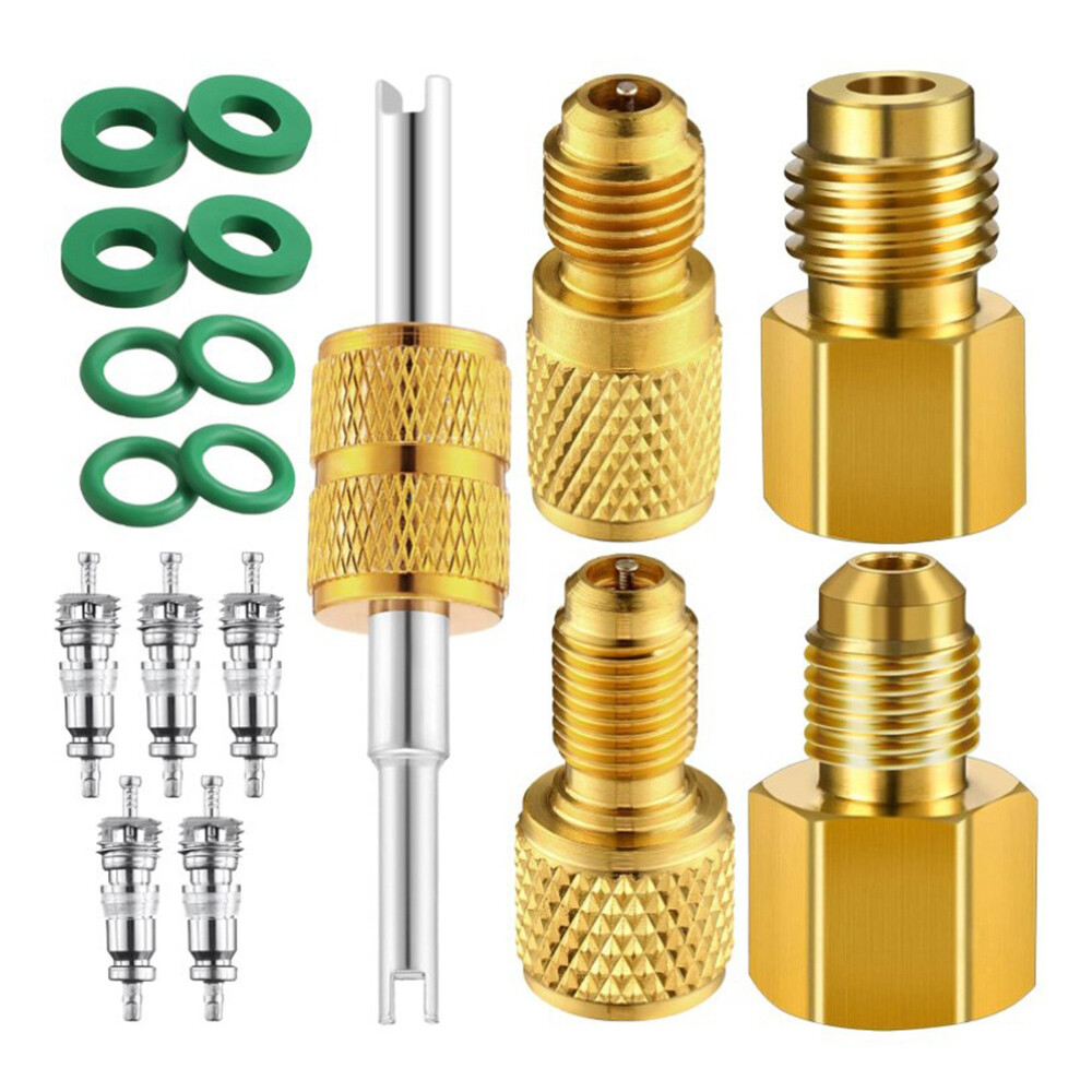 R134a Brass Adapter Set 17 Piece 14 to 12 Flare Vacuum Pump Fitting Valve Washe❄
