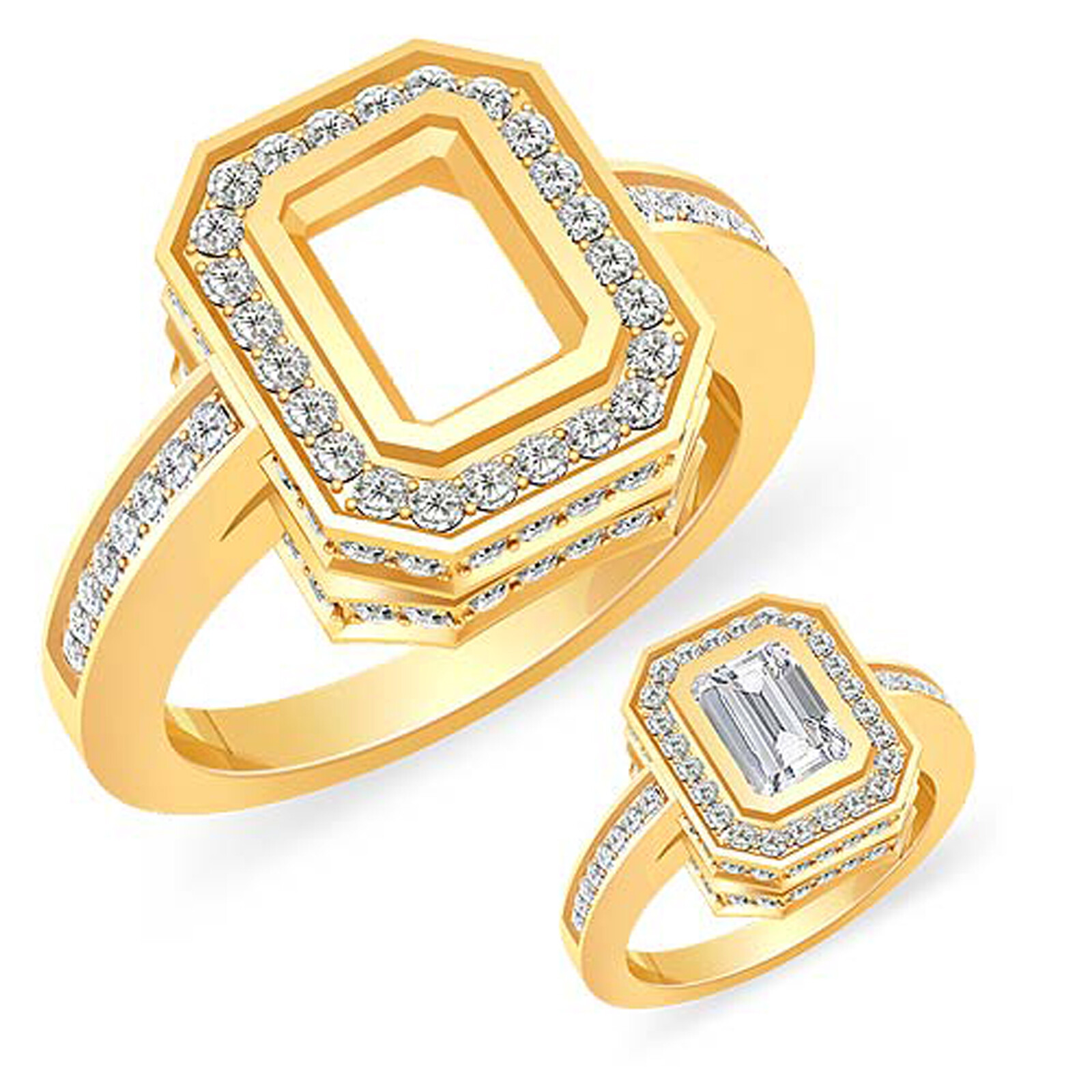 1 Ct Round G VS2 Diamond Emerald Setting Engagement Ring 14k Gold Yellow Natural