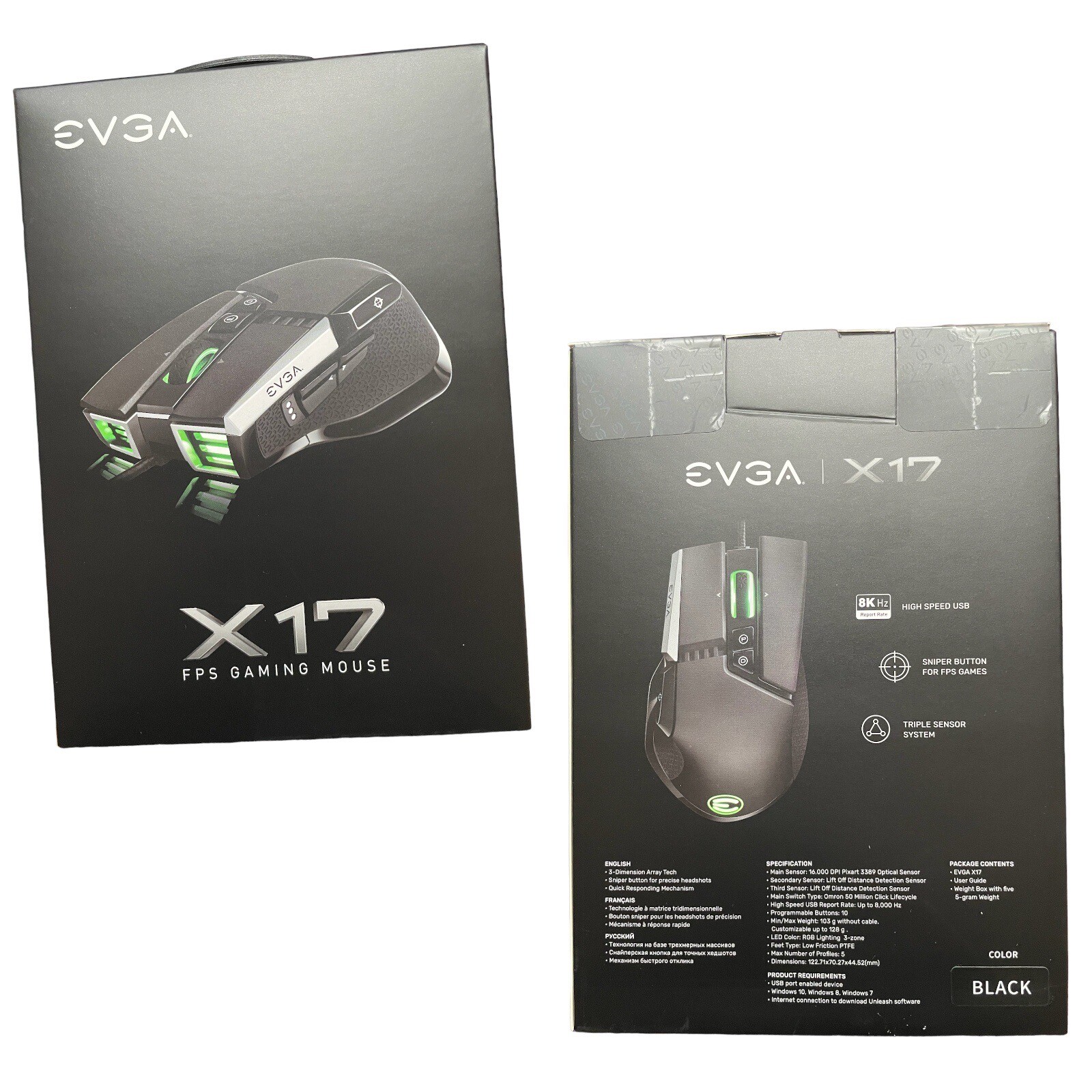 EVGA X17 Gaming Mouse 8k Wired Black Customizable 16000 DPI 5 Profiles 10 Button