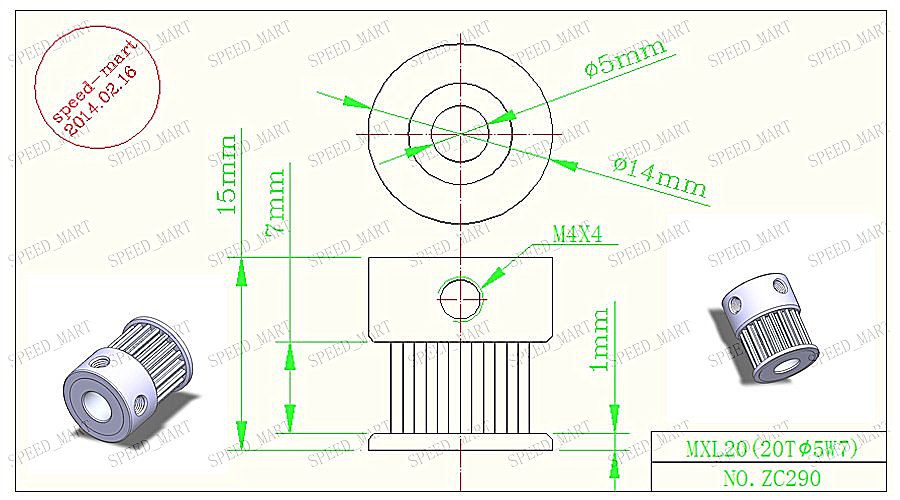 2 x MXL Type Timing Belt Pulley 20 Teeth 5mm Bore 7mm Width for Stepper Motor