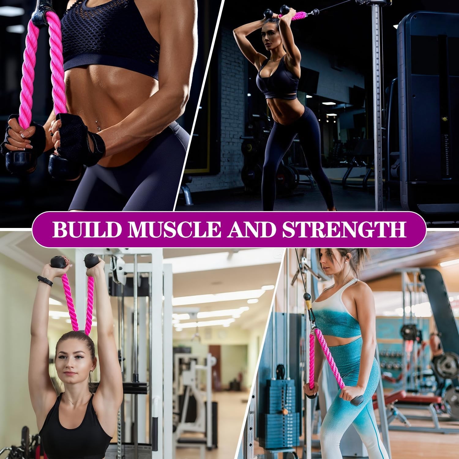 Tricep Rope, 27 Inches Cable Machine Attachment, Pull Down Attachments with C...
