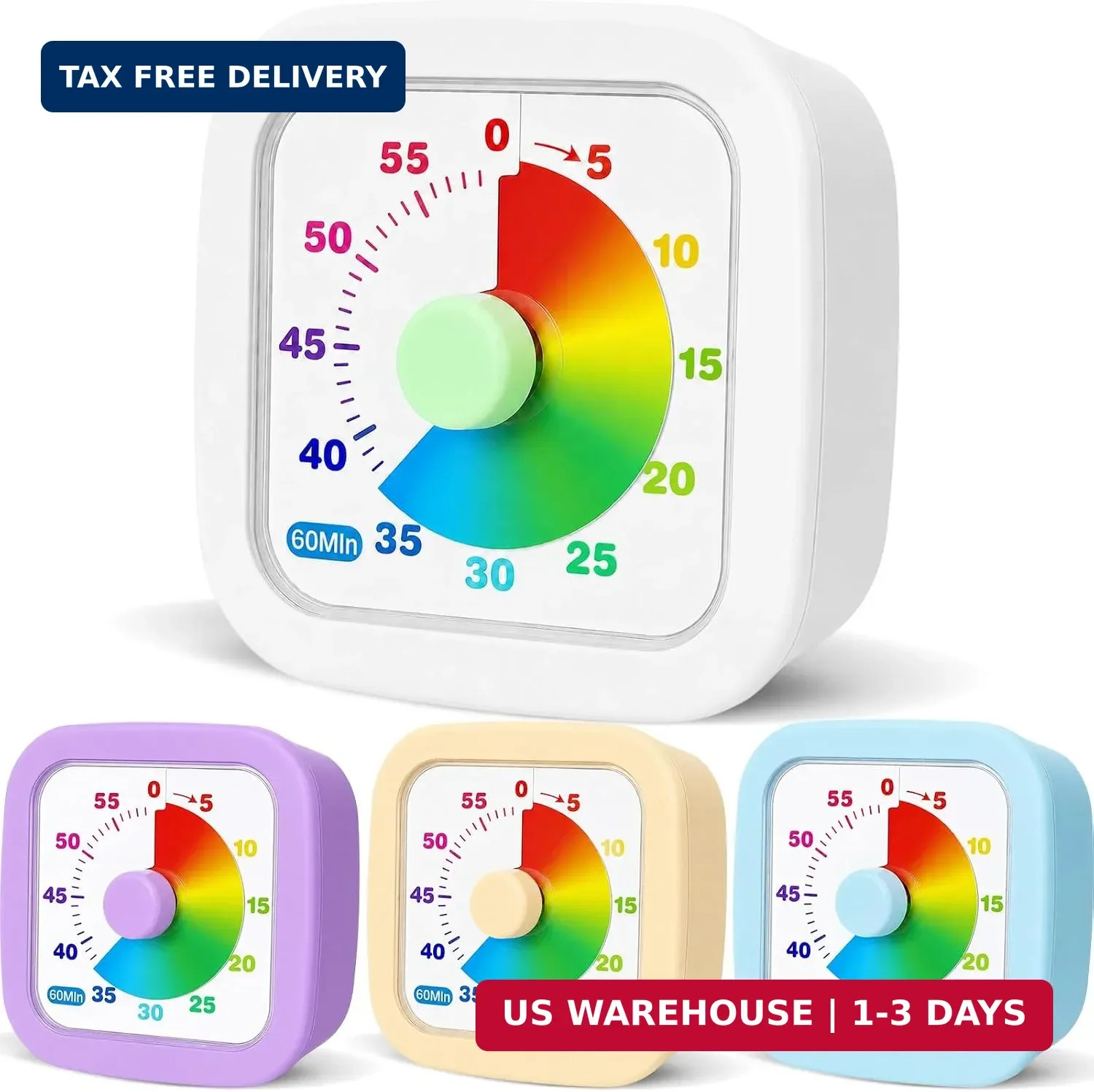 4 Pack Visual Timer 60 Minute Countdown Timer Colored Countdown Clock for Homesc