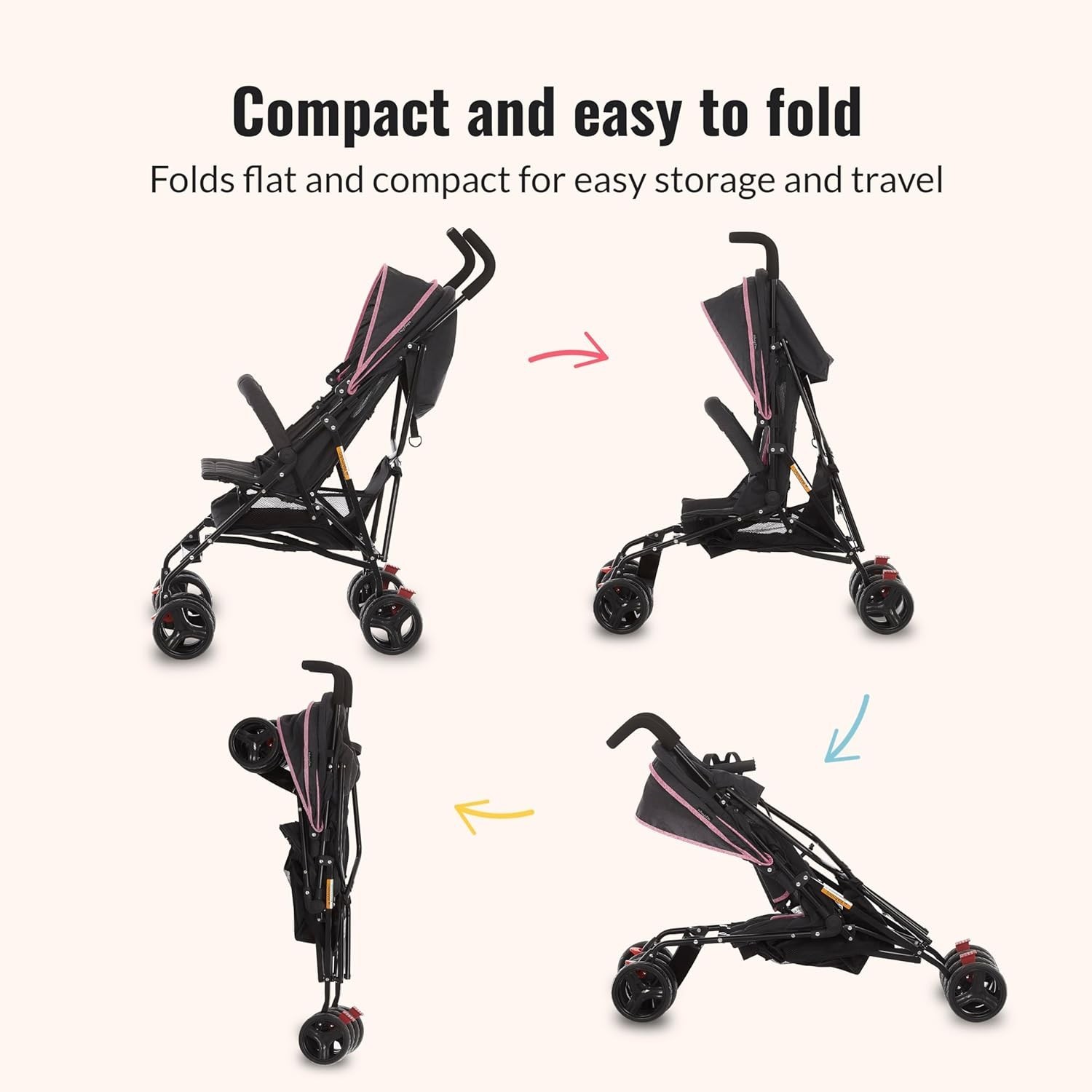 Multi-Position Reclining Umbrella Stroller with 10-Inch Back Wheels and Canopy
