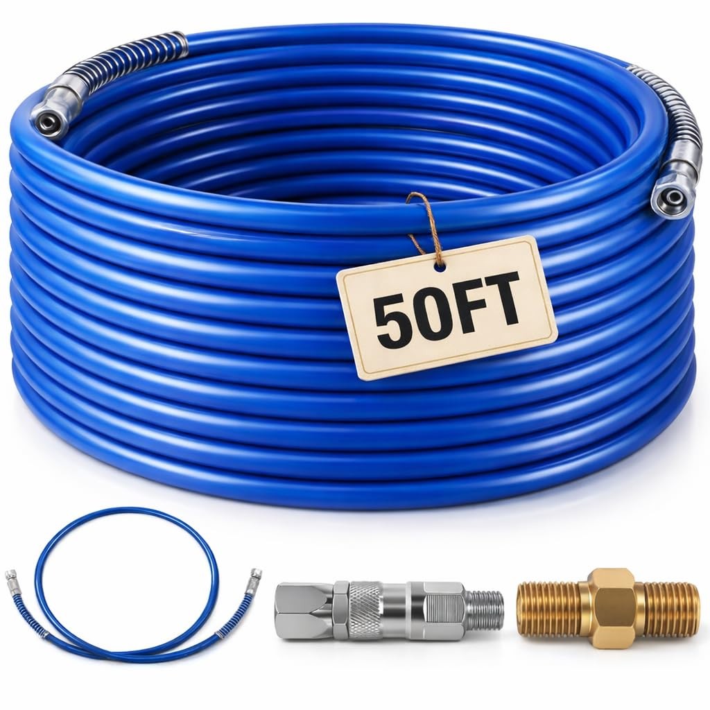 Airless Paint Sprayer Hose 50FT with 5FT Whip Hose, 1/4" NPT High Pressure 8500
