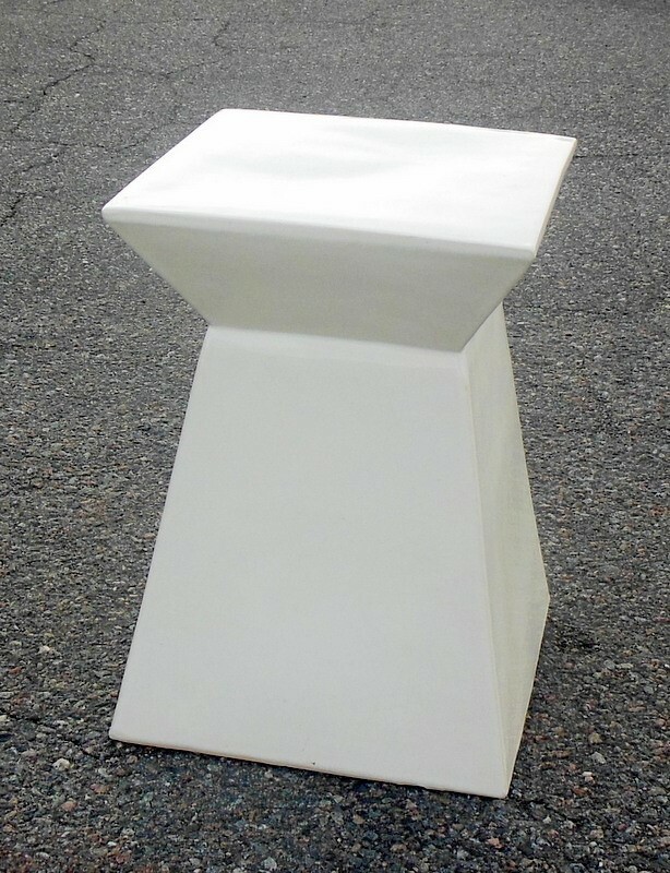 VTG White CERAMIC Garden Stool ACCENT TABLE Plant Stand BOHO CHIC MODERN