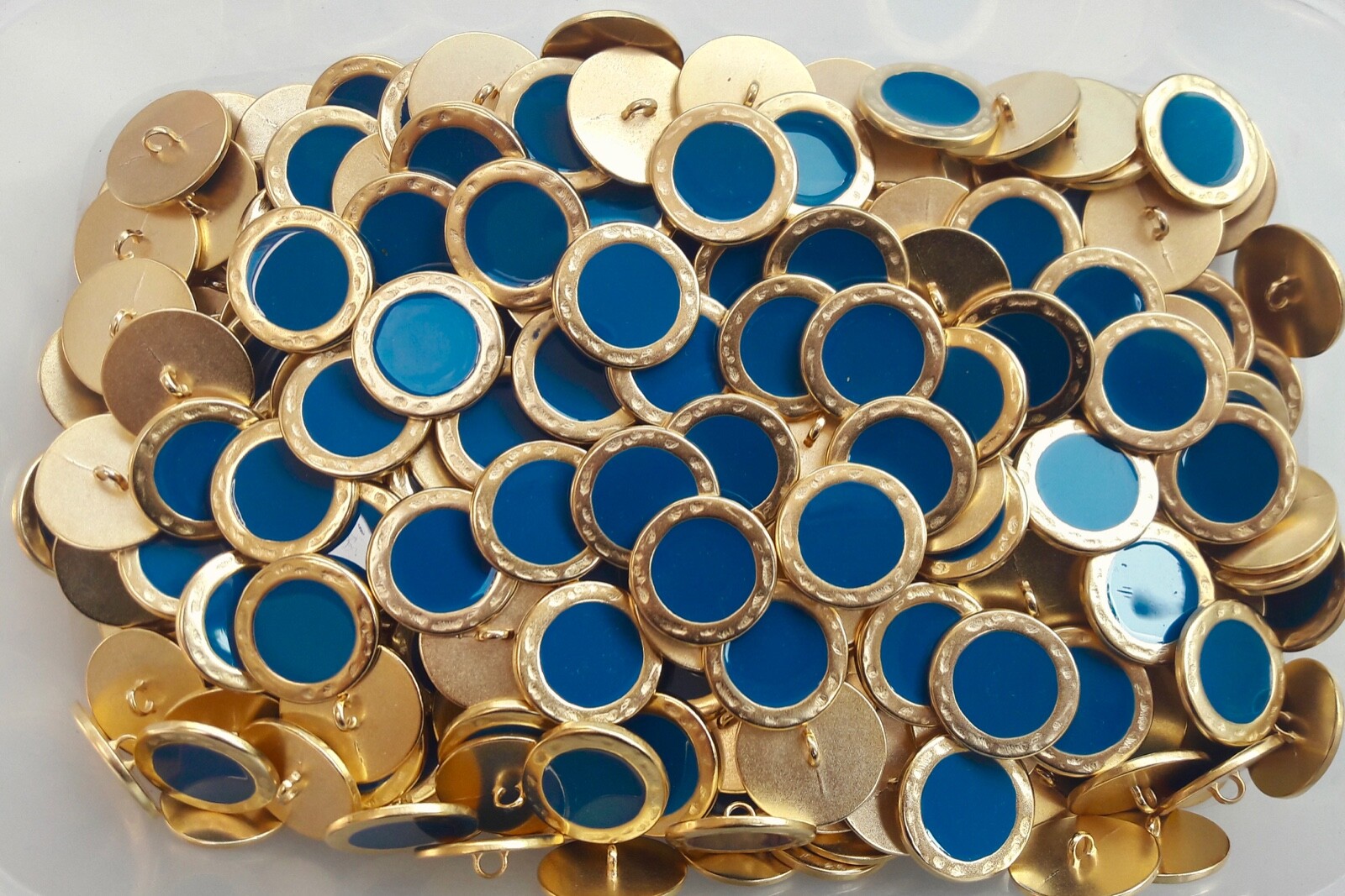 21mm 34L Gold With Blue Centre Metal 7/8" Shank Button Sewing Costume Buttons F1