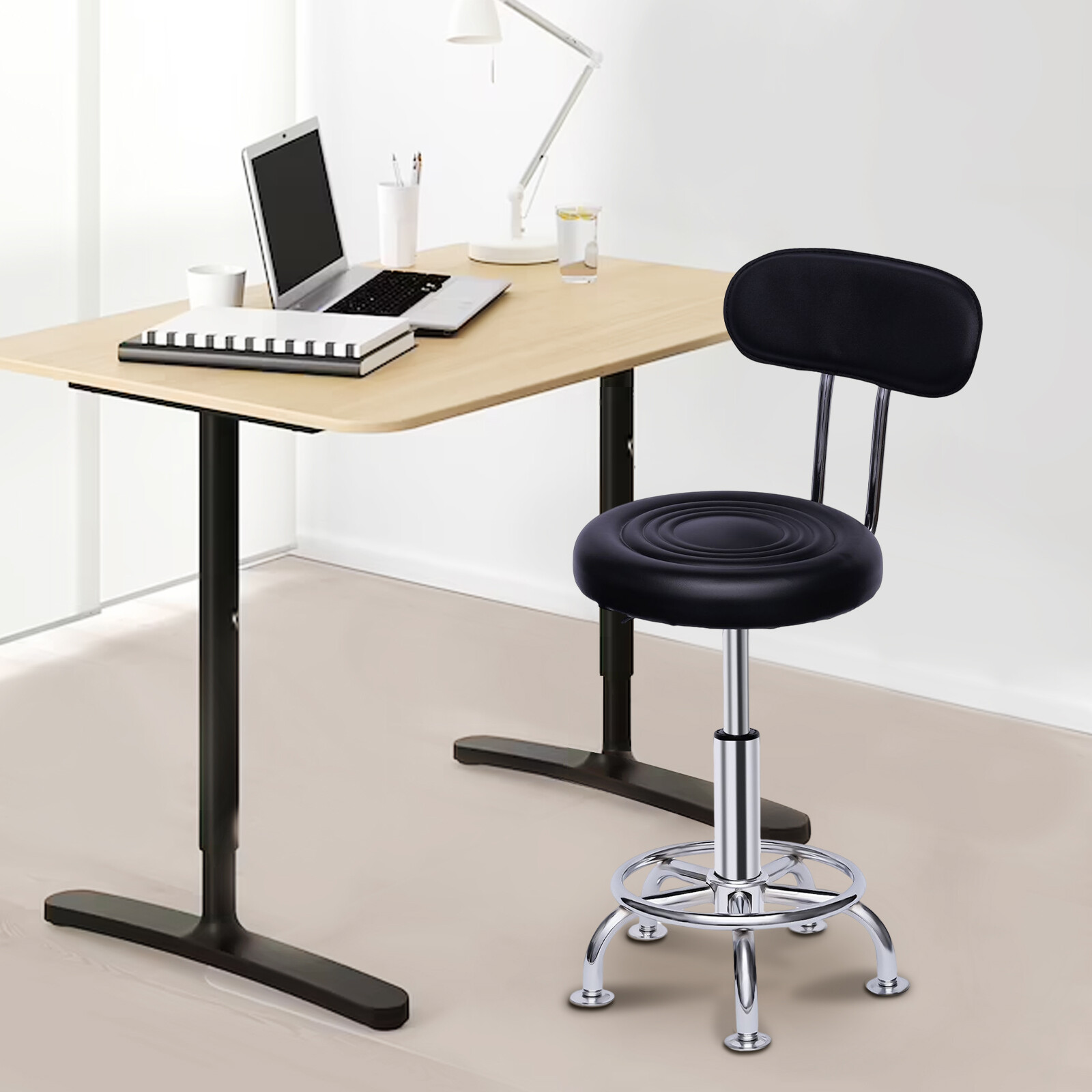 Hydraulic Garage Work Chair Leather Work Shop Stool Bench Height-Adjustable