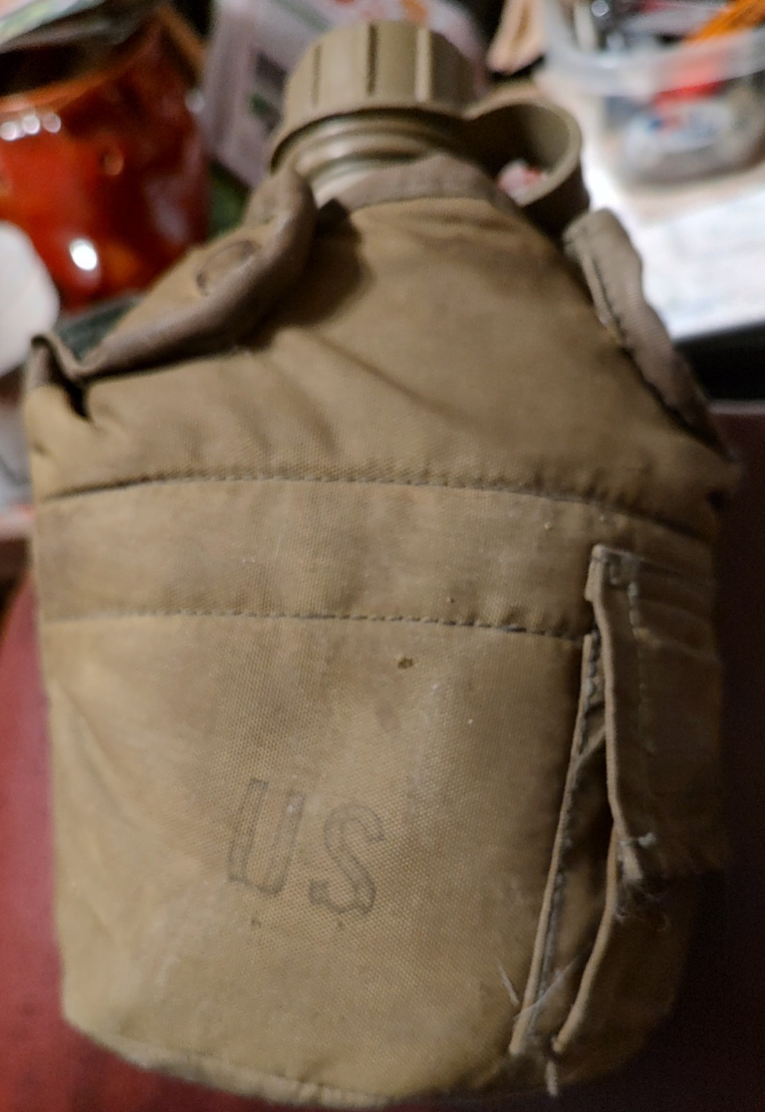Vintage 1980 U.S. Army Water Canteen with Insulated Cover, Belt Clip, & Belt