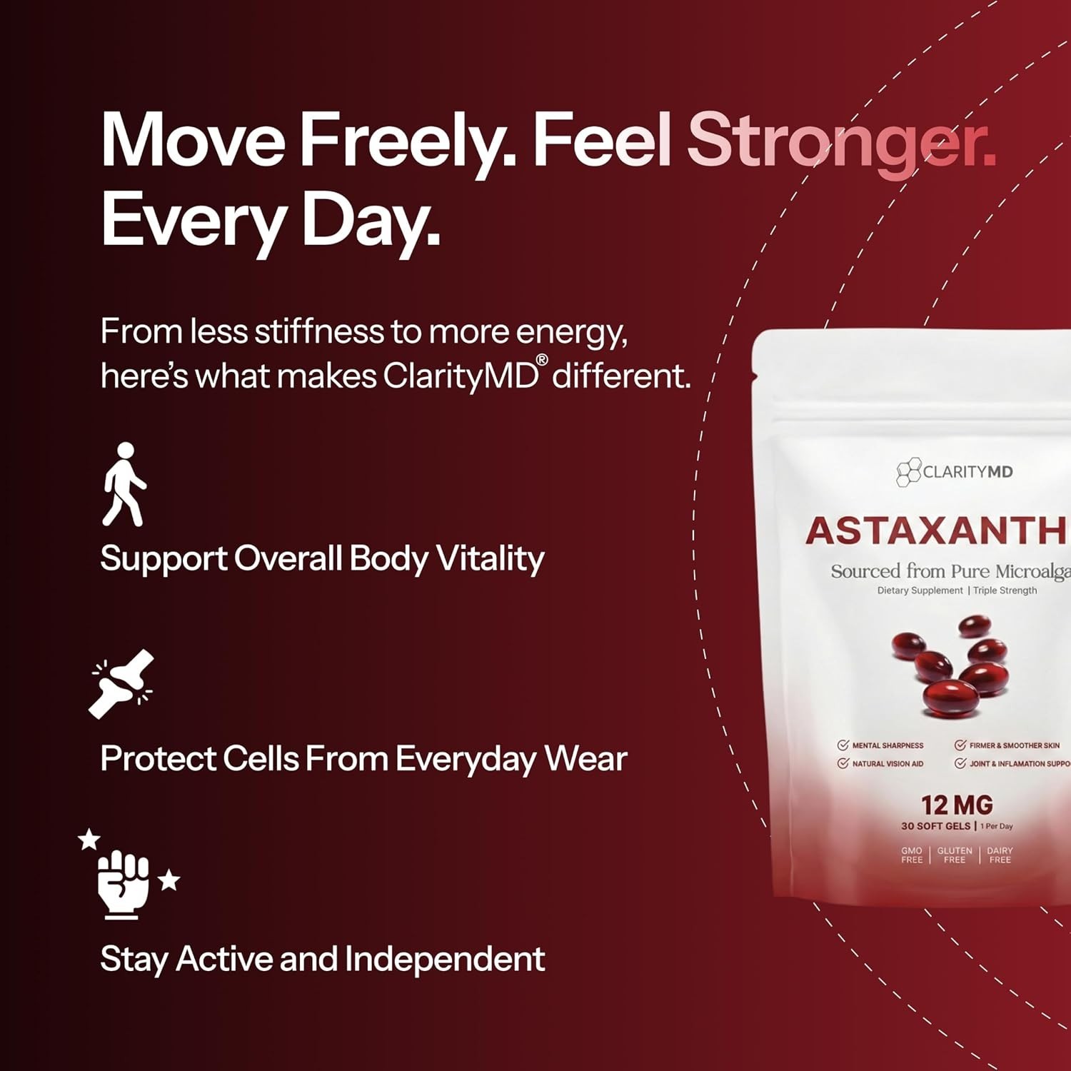 ClarityMD Astaxanthin 12mg Antioxidants Supplement – Natural Microalgae Source –