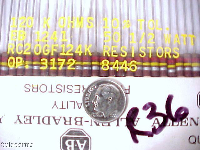 120K 120000 OHM 1/2 .5 WATT QTY-5 ALLEN BRADLEY TUBE MIXER AMP CARBON RESISTORS