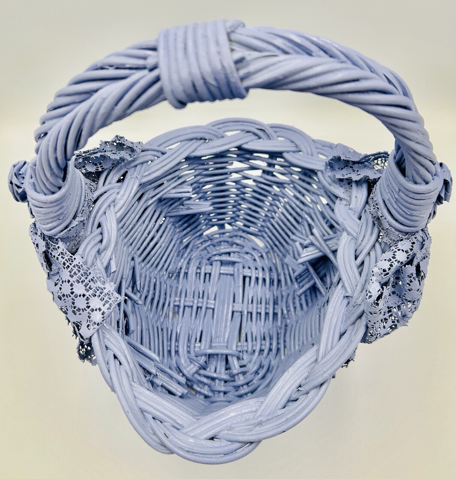 French Lilac Wicker & Lace Basket, 10 1/2”