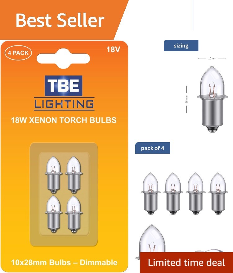 High Lumen 18V Xenon Flashlight Bulbs - Pack of 4, Compatible with ONE+