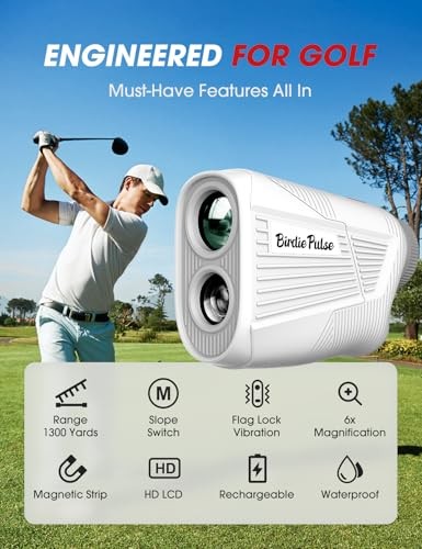 BirdiePulse Rangefinder Slope Magnet 1300 Yards Range Finder - White