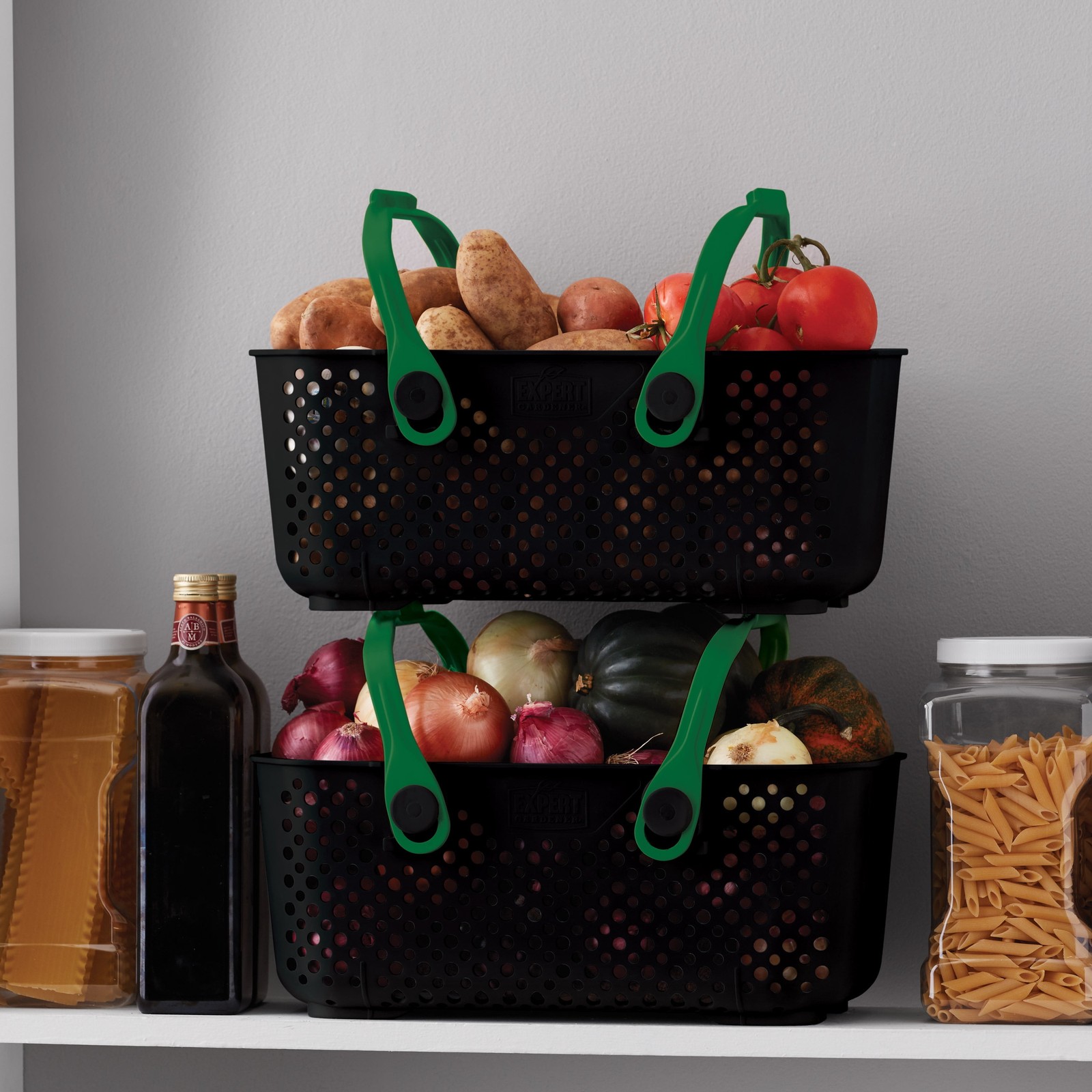 Harvest Storage Basket Black W/ Handles & Stackable Design