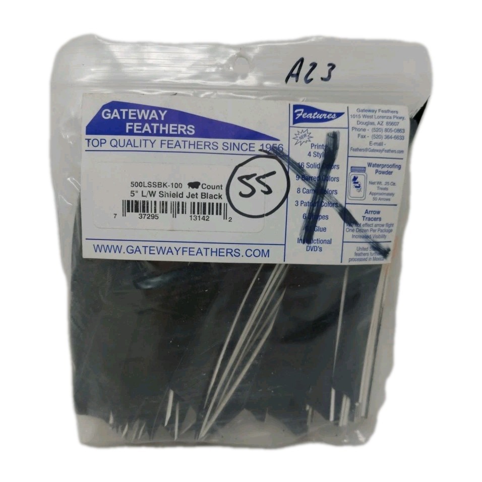 55 Count Gateway Archery Arrow Feathers 5" Left Wing: Shield Jet Black