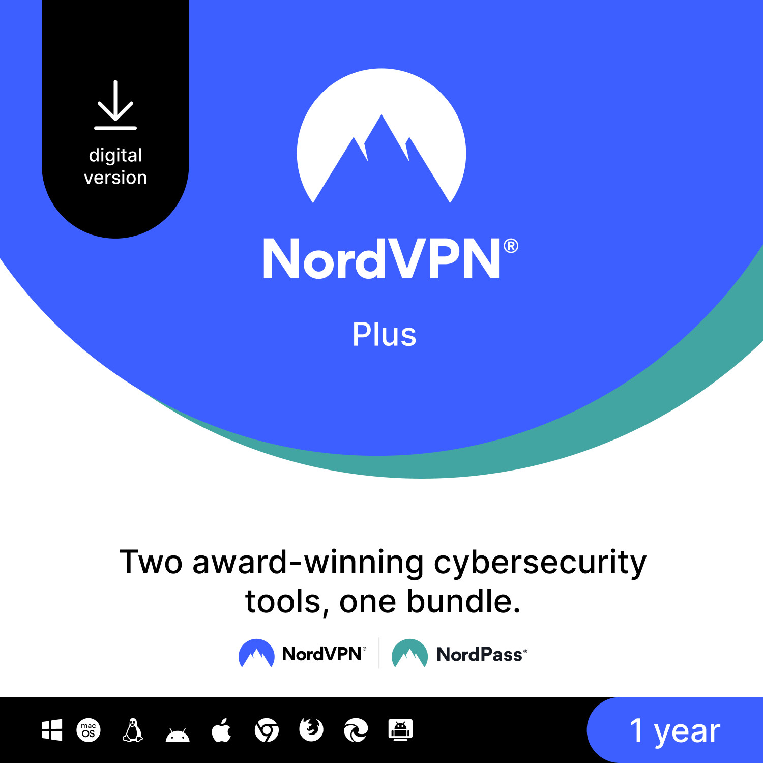 NordVPN Plus, 1-Year, VPN & Password Manager Software Bundle, Digital Code