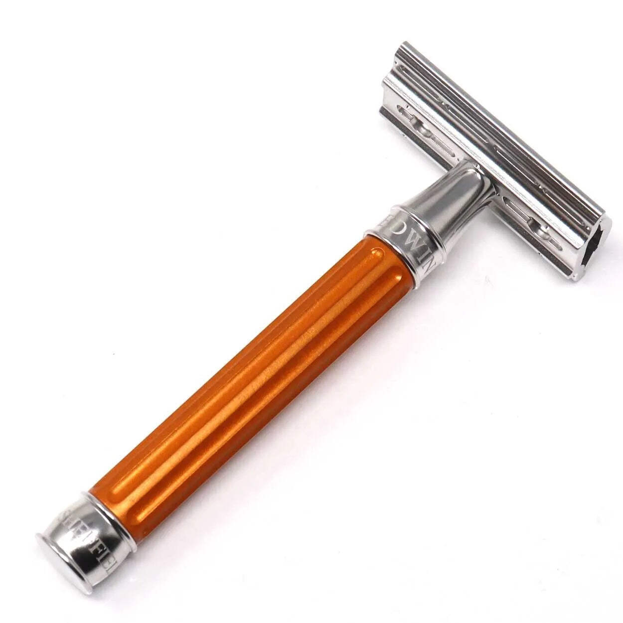 Edwin Jagger 3ONE6 DE Stainless Steel Safety Razor, Grooved, Anodised Orange, 1x
