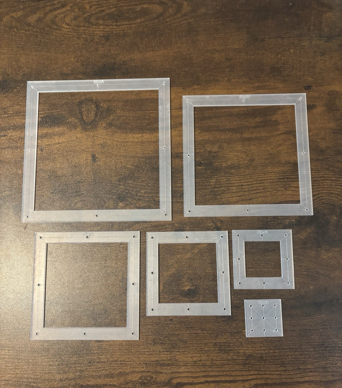 Square ruler set quilting, set of 6, 6" 5" 4" 3" 2" 1" NEW Plastic Acrylic thick