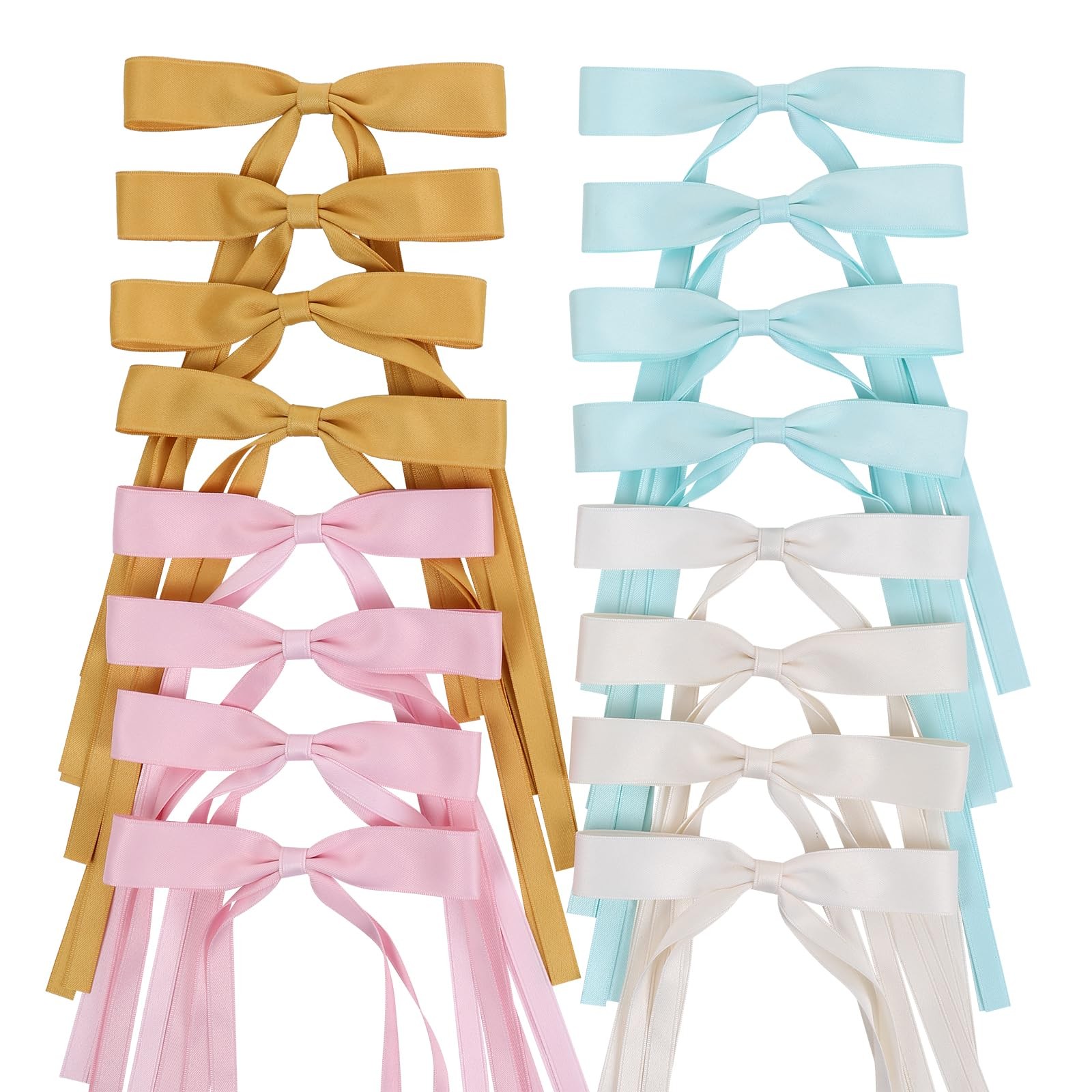 WORTL Hair Bows Clips 1 Count (Pack of 16), Pink, Yellow, Cream, Aquamarine