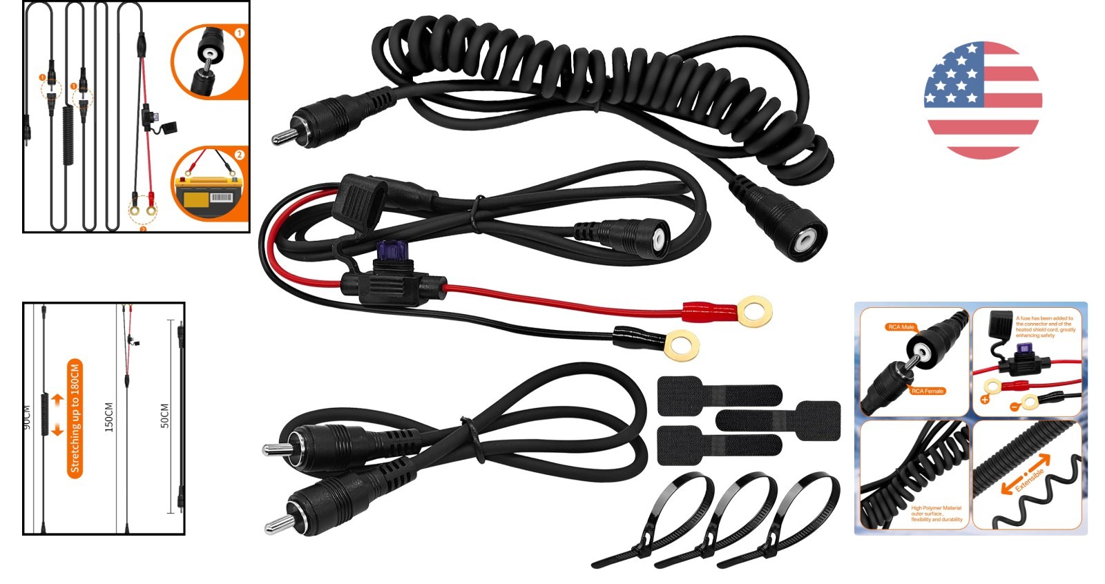 Versatile RCA Plug Heated Cord for Electric Shield Helmet & Visor Connection