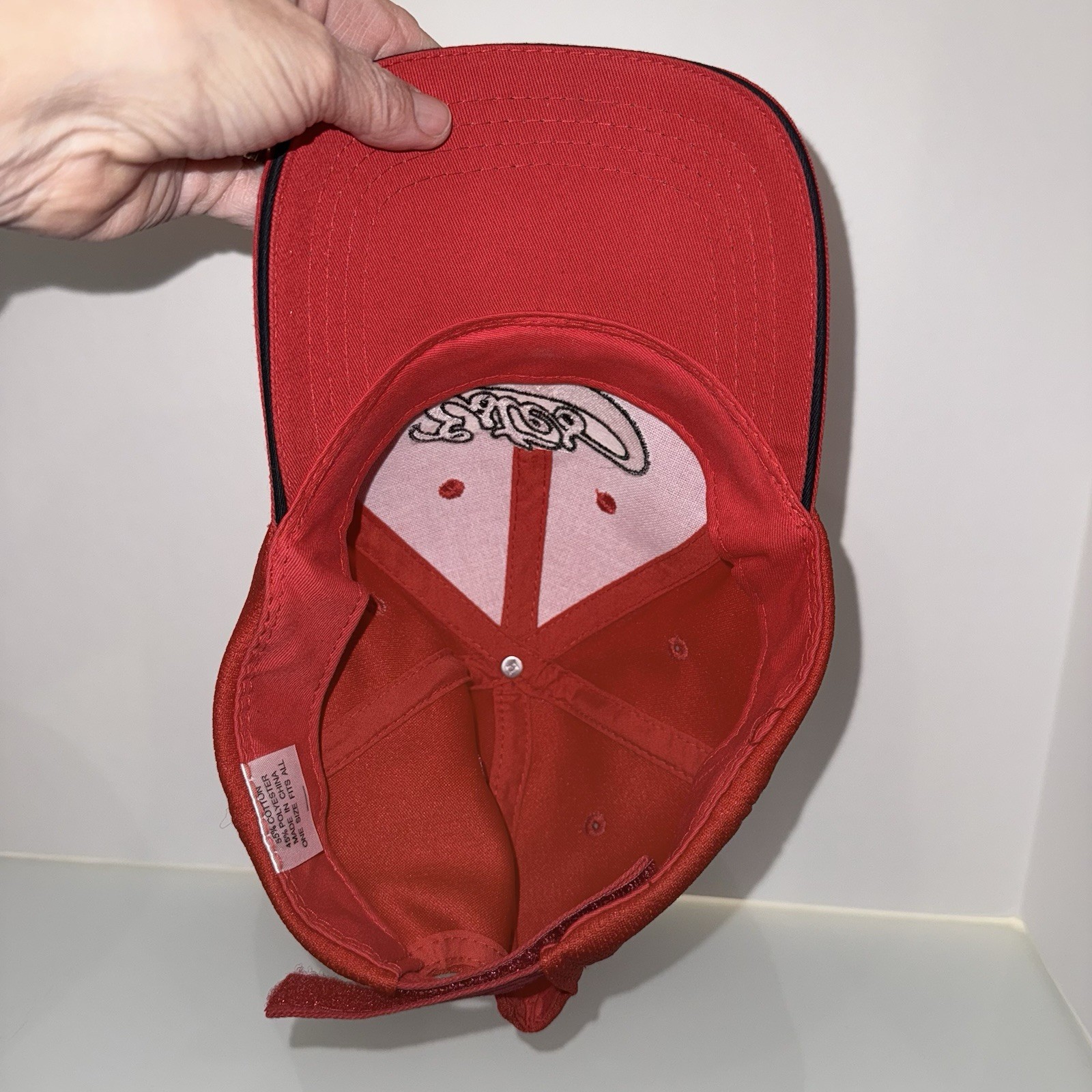 Estes Silver Script w Black On Red Hat Cap Polyester Cotton Hook Loop EUC