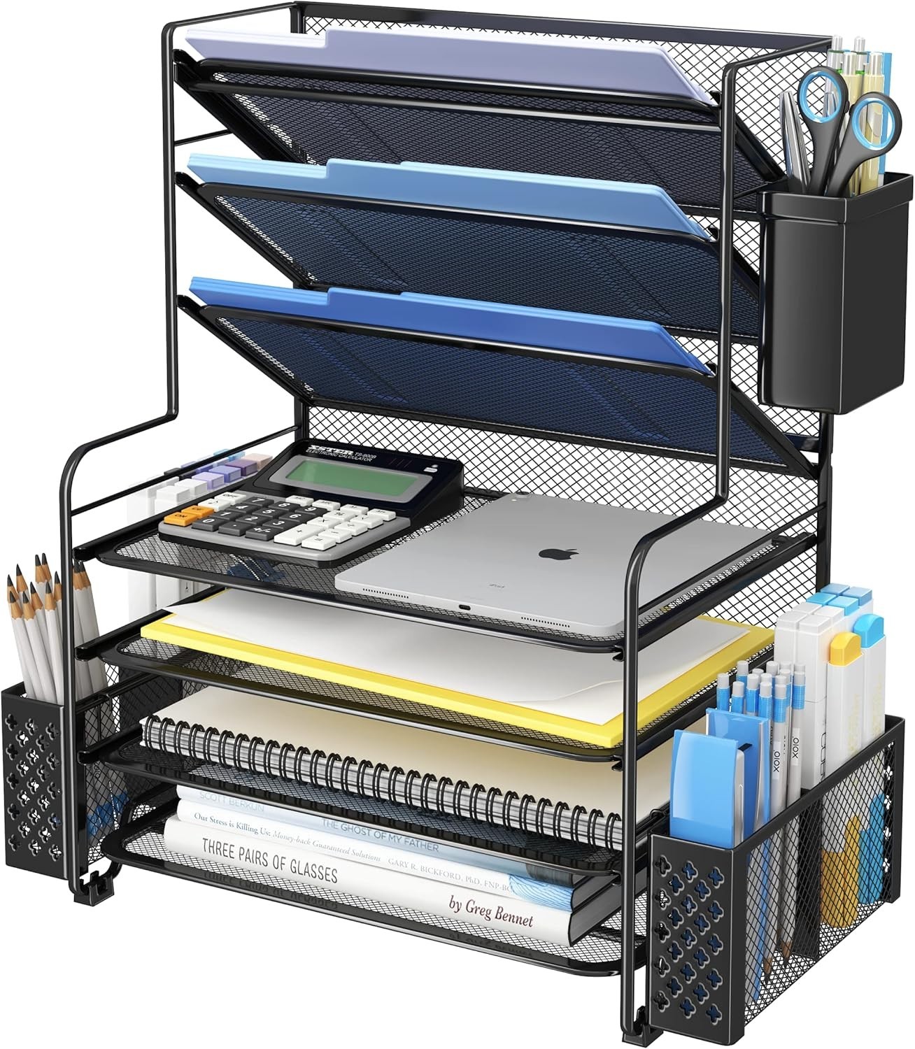 Simple Trending 7 Tier Desk File Organizer, 16.8" x 8.8" x 16.8", Black