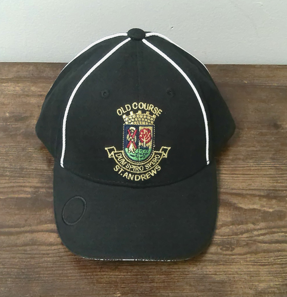 Old Course St Andrews Golf Hat Scotland Black Strapback Cap Embroidered Crest