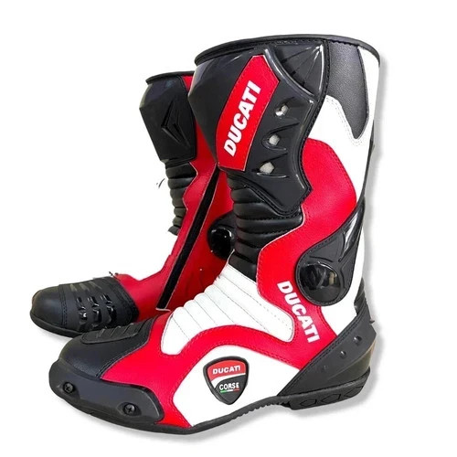 New Ducati Motorrad MotoGP Leather Racing Boots Motorbike Biker Boots for Men