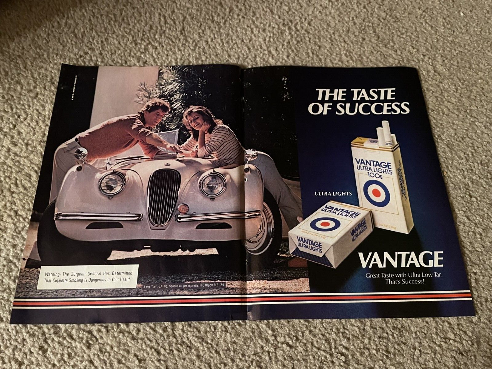 Vintage 1984 VANTAGE CIGARETTES ULTRA LIGHTS 100's Print Ad 1980s