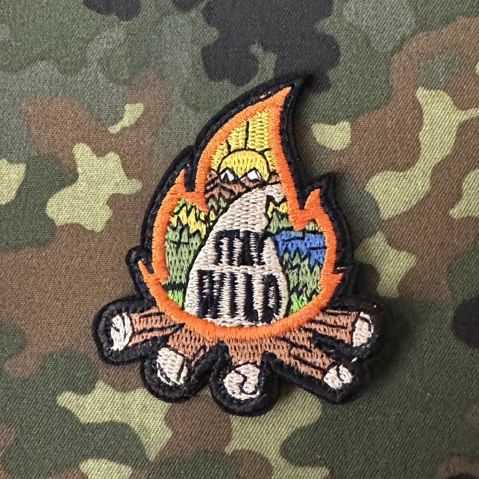 🔥 STAY WILD Embroidered Morale Patch Hook/Loop Back CAMPING HIKING CAMPFIRE