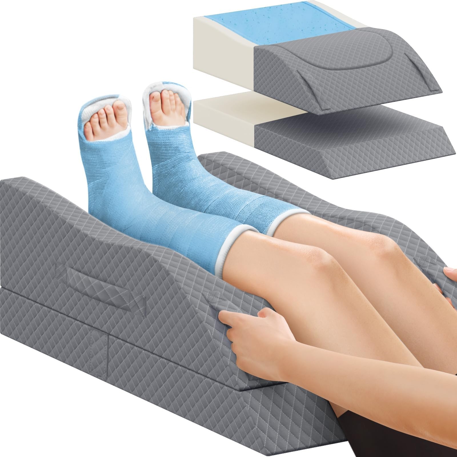 Leg Pillow, Leg Elevation Pillow with Pad and Memory Foam, Height Adjustable