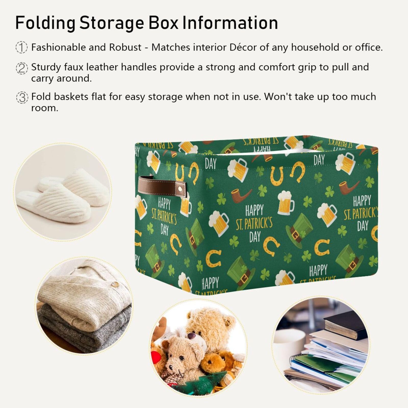 St Patrick Hat Green Storage Basket Bins Foldable Laundry Hamper Storage Bins...