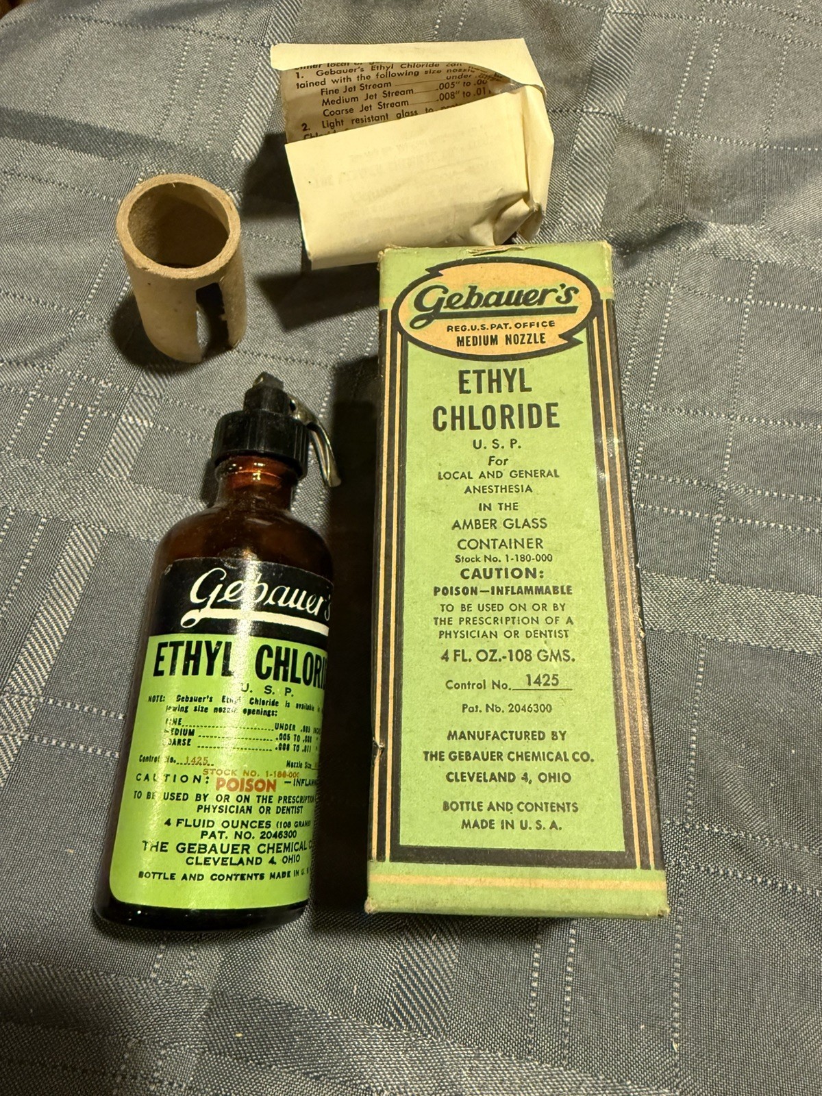 Gebauer’s Ethyl Chloride Anesthetic Dispenser, Box, Packaging & Instructions