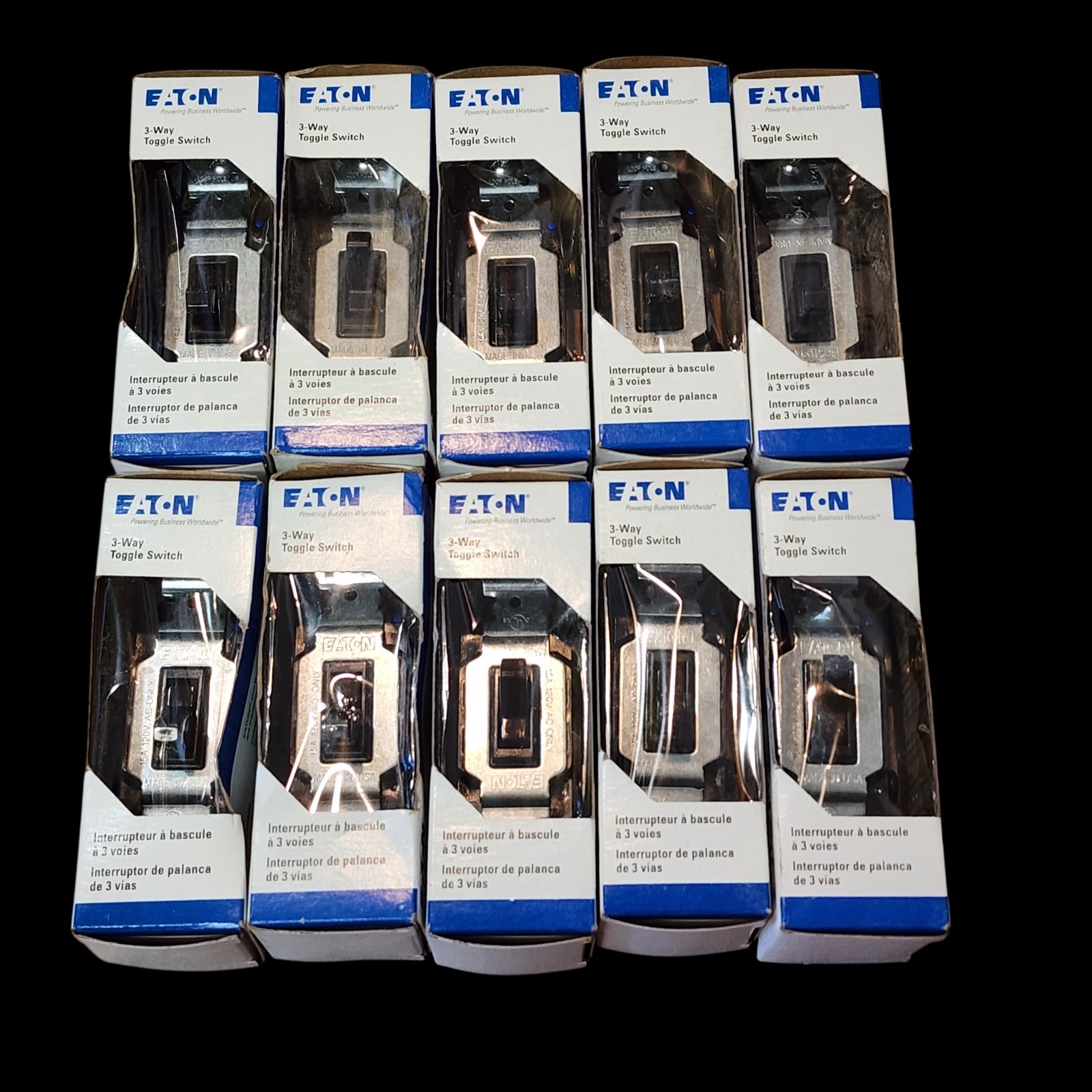 Lot of 10 Eaton 1303-BOX 3-Way Toggle Light Switches Brown Residential Grade