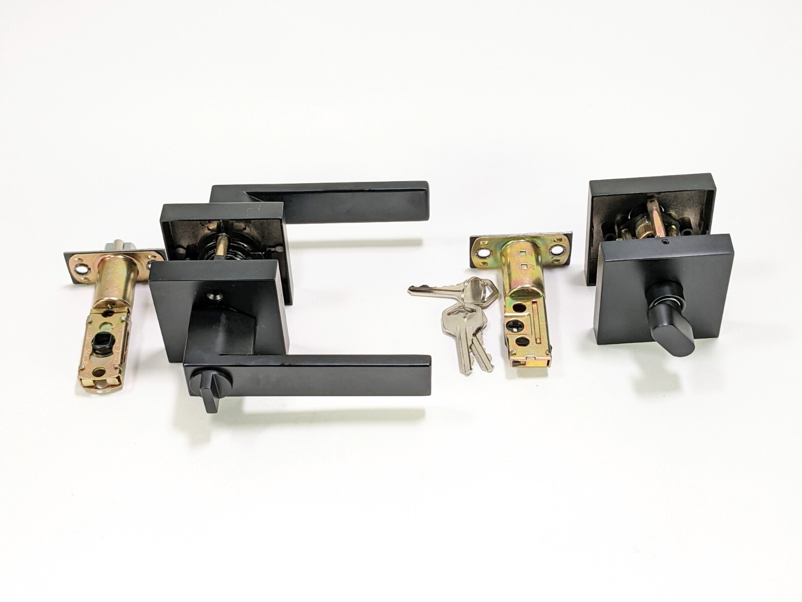 10 Pack Square Keyed Entry Levers & Single Cylinder Deadbolt Combo Flat Black