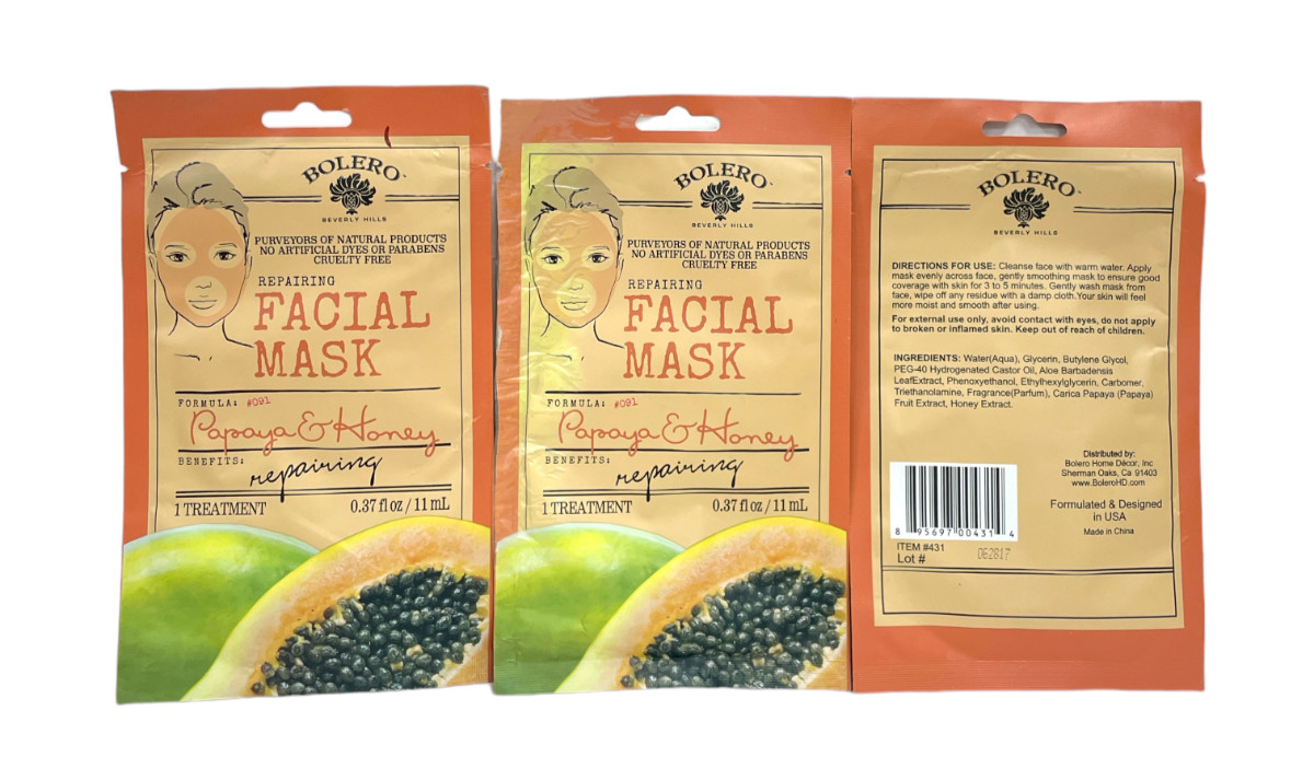 Bolero Facial Mask Papaya & Honey Repairing (0.37fl.oz/11ml) Lot Of 3, New