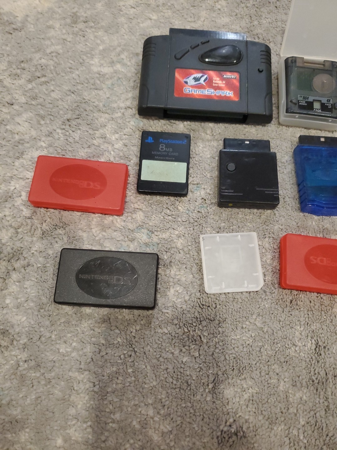 Playstation N64 Memory Card Game Shark Lot With Ds Game Holders UNTESTED