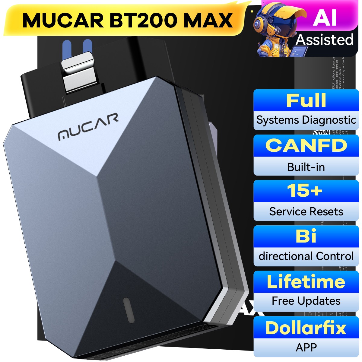 MUCAR BT200 MAX AI Full Systems Diagnostic Bluetooth OBD2 Scanner Code Reader US
