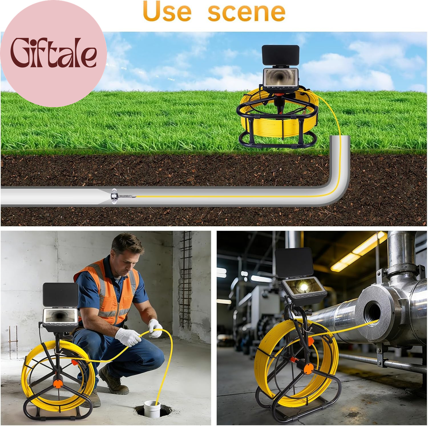 Sewer Camera 66Ft,Drain Pipe Camera HD 4.3In Screen DVR 17MM Plumbing Snake Bore