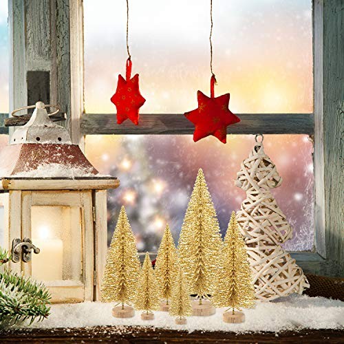 48 Pcs Mini Christmas Trees Bottle Brush Trees Tabletop Model Trees 48Pcs Gold