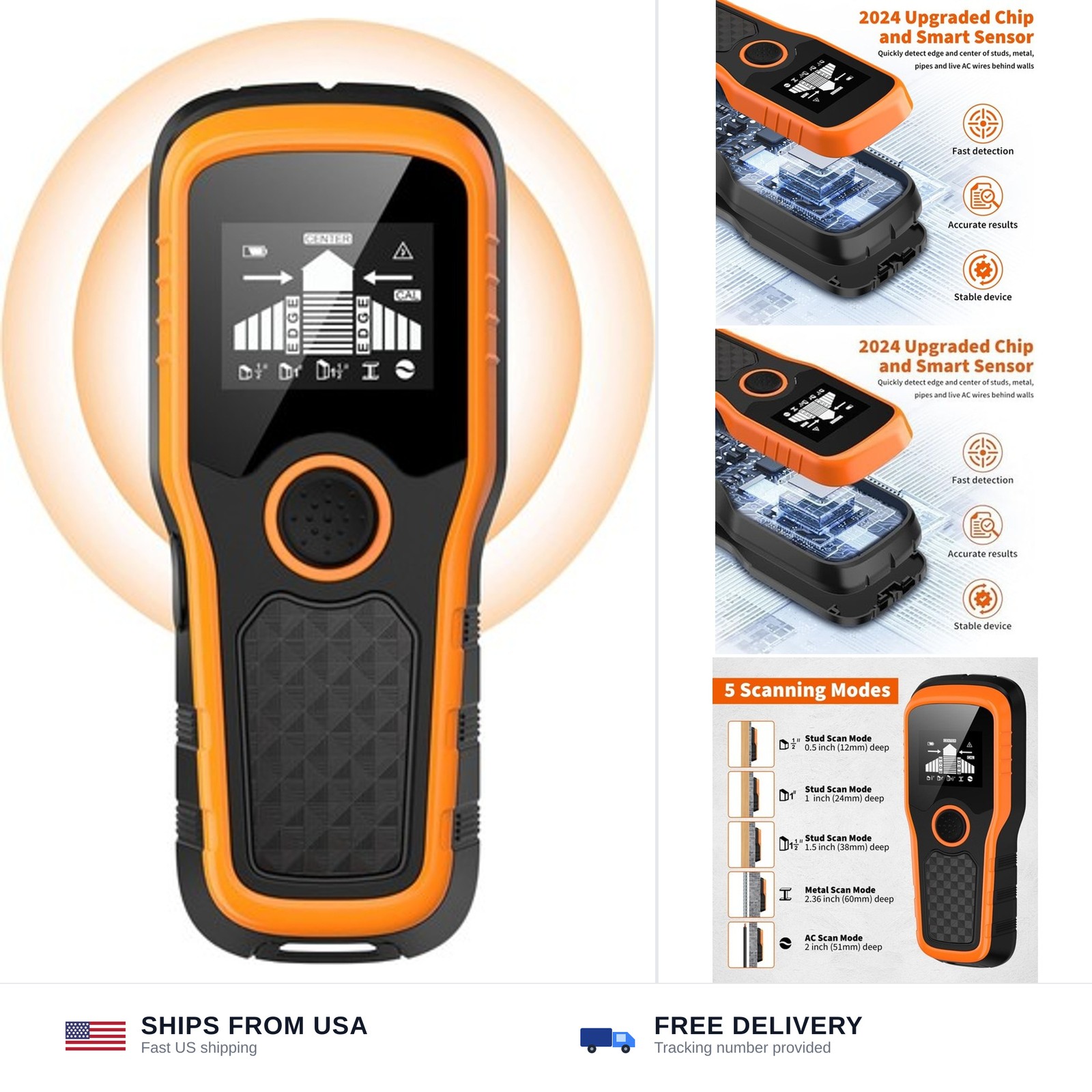 Stud Finder Wall Scanner 5-in-1 - Detector for Wood, Metal, Joists, Pipes, an...